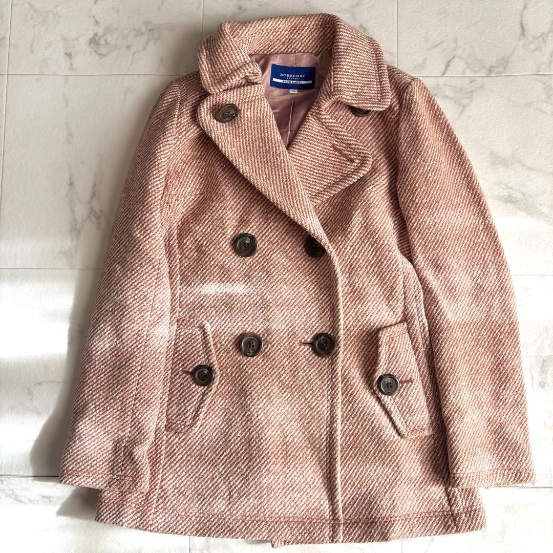 バーバリーブルーレーベル アンゴラ混 ツイード ピーコート ダブルブレスト
