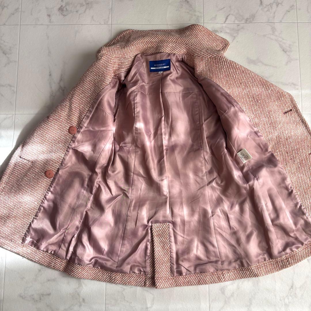 バーバリーブルーレーベル アンゴラ混 ツイード ピーコート ダブルブレスト