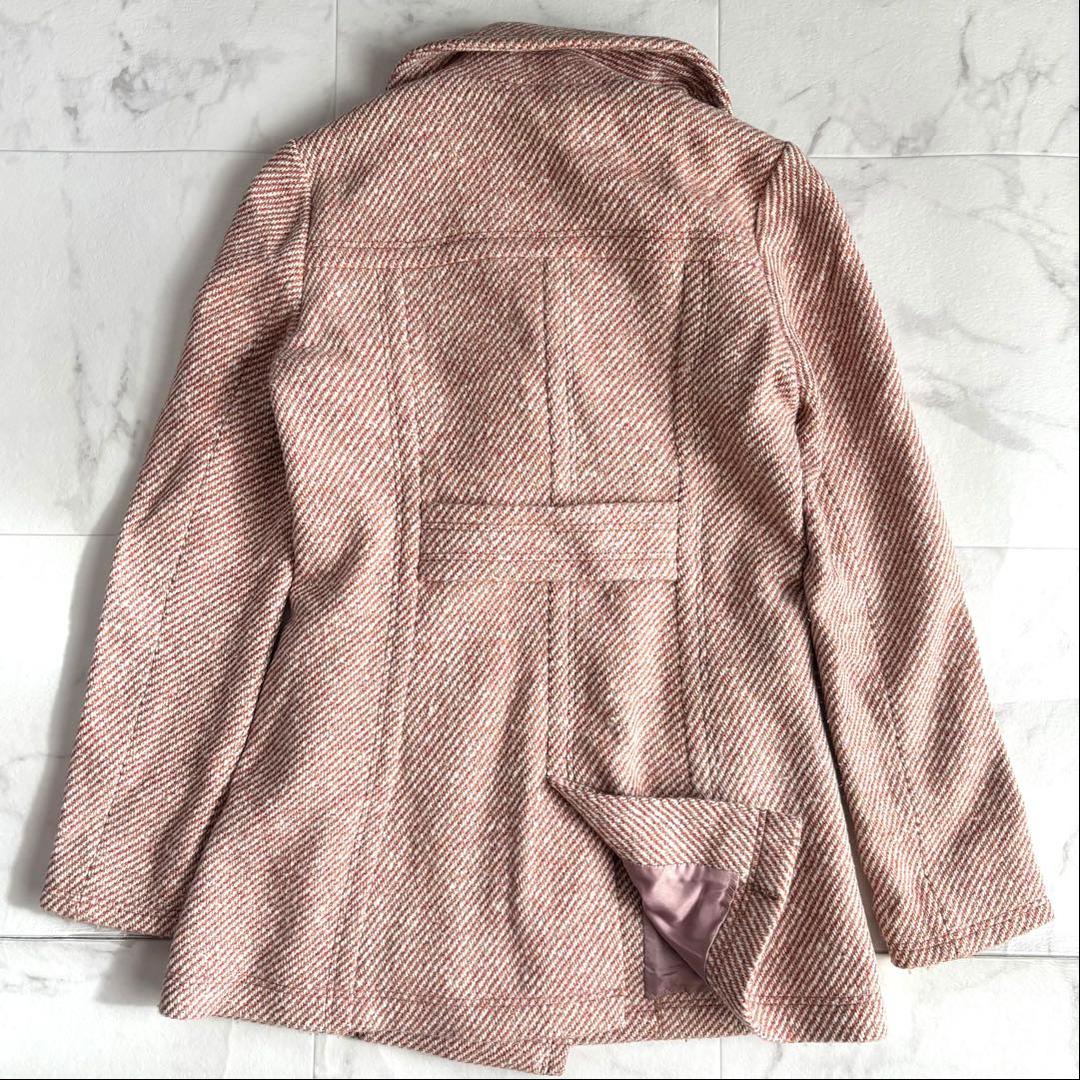 バーバリーブルーレーベル アンゴラ混 ツイード ピーコート ダブルブレスト