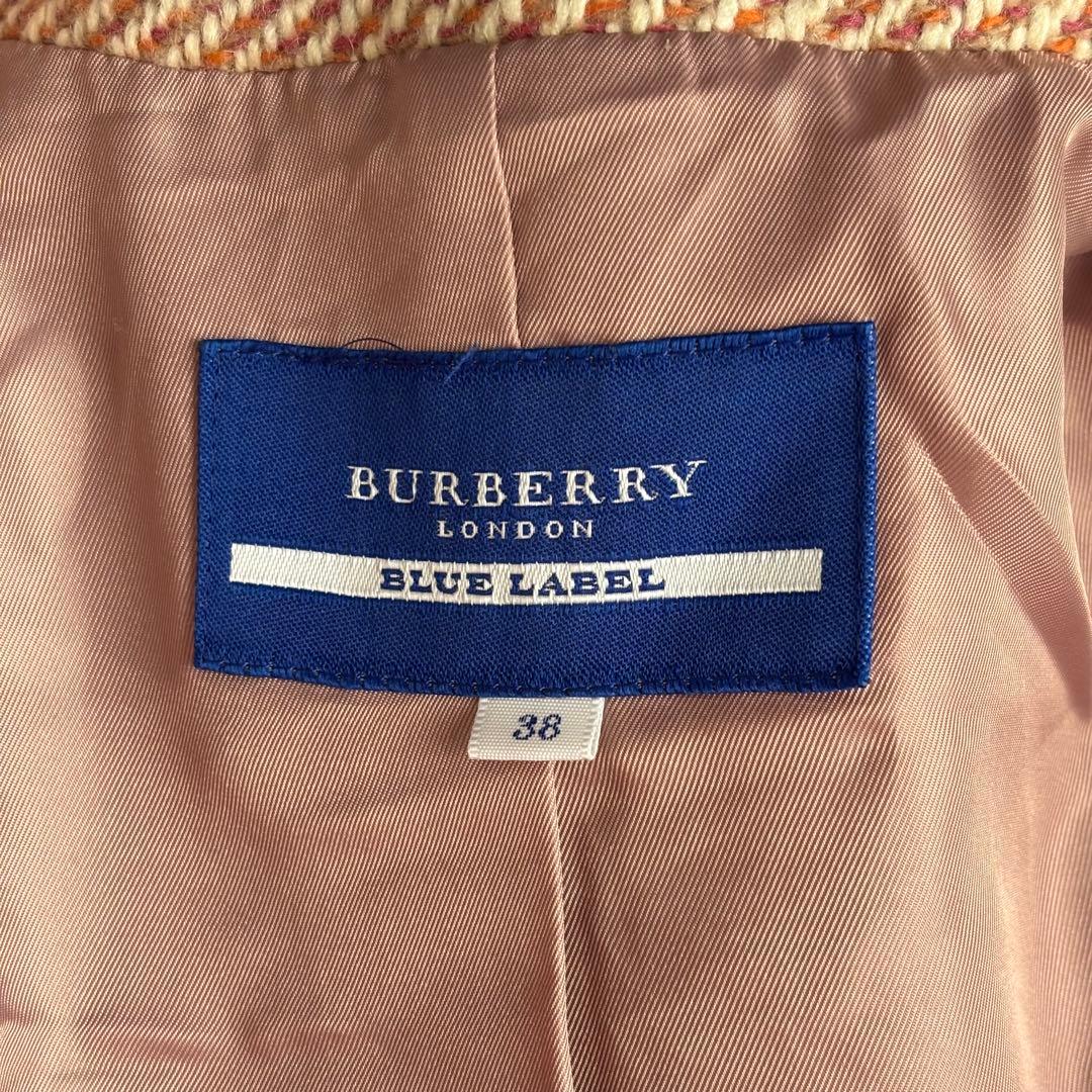 バーバリーブルーレーベル アンゴラ混 ツイード ピーコート ダブルブレスト