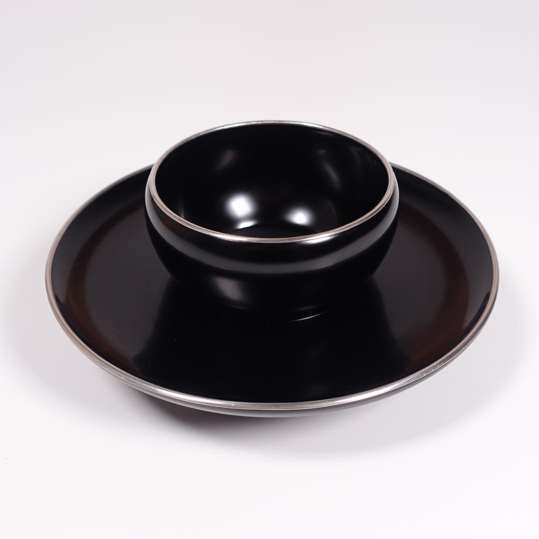 中村宗悦 尼崎台 真塗 銀覆輪 唐物天目台 共箱 蜈蚣印【天目茶碗】