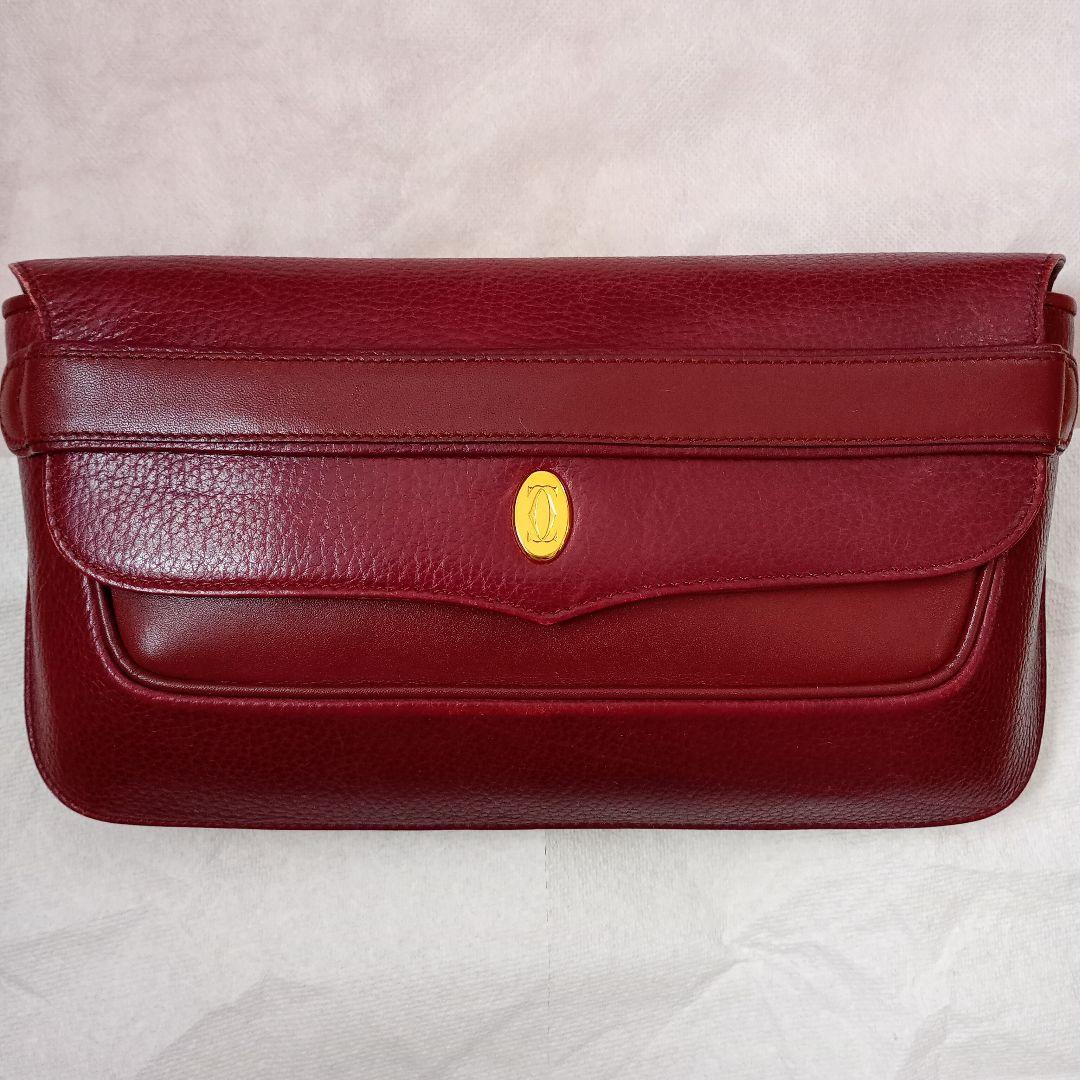 レザー フラップクラッチバッグ バーガンディ