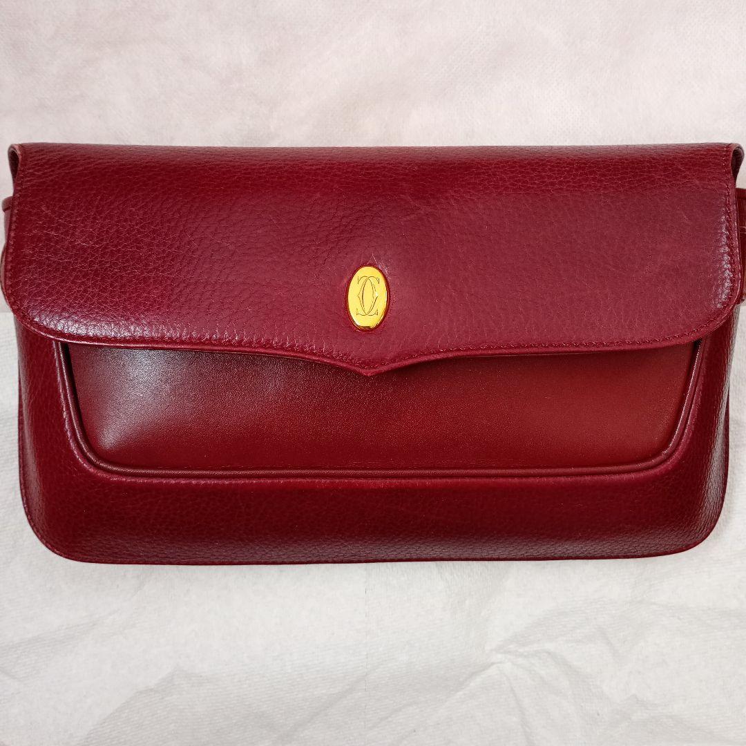 レザー フラップクラッチバッグ バーガンディ