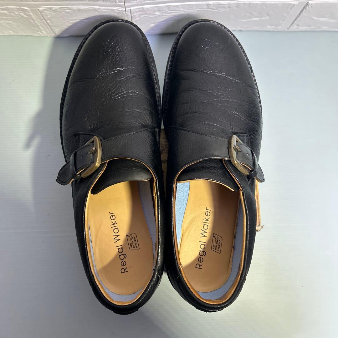 リーガルウォーカー　プレーントゥ　シボ加工　25.5 モンクストラップ　ブラック