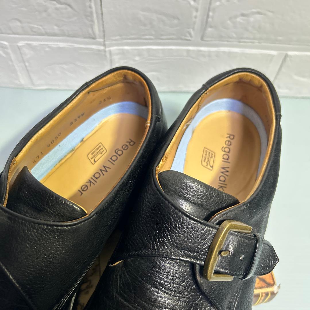 リーガルウォーカー　プレーントゥ　シボ加工　25.5 モンクストラップ　ブラック