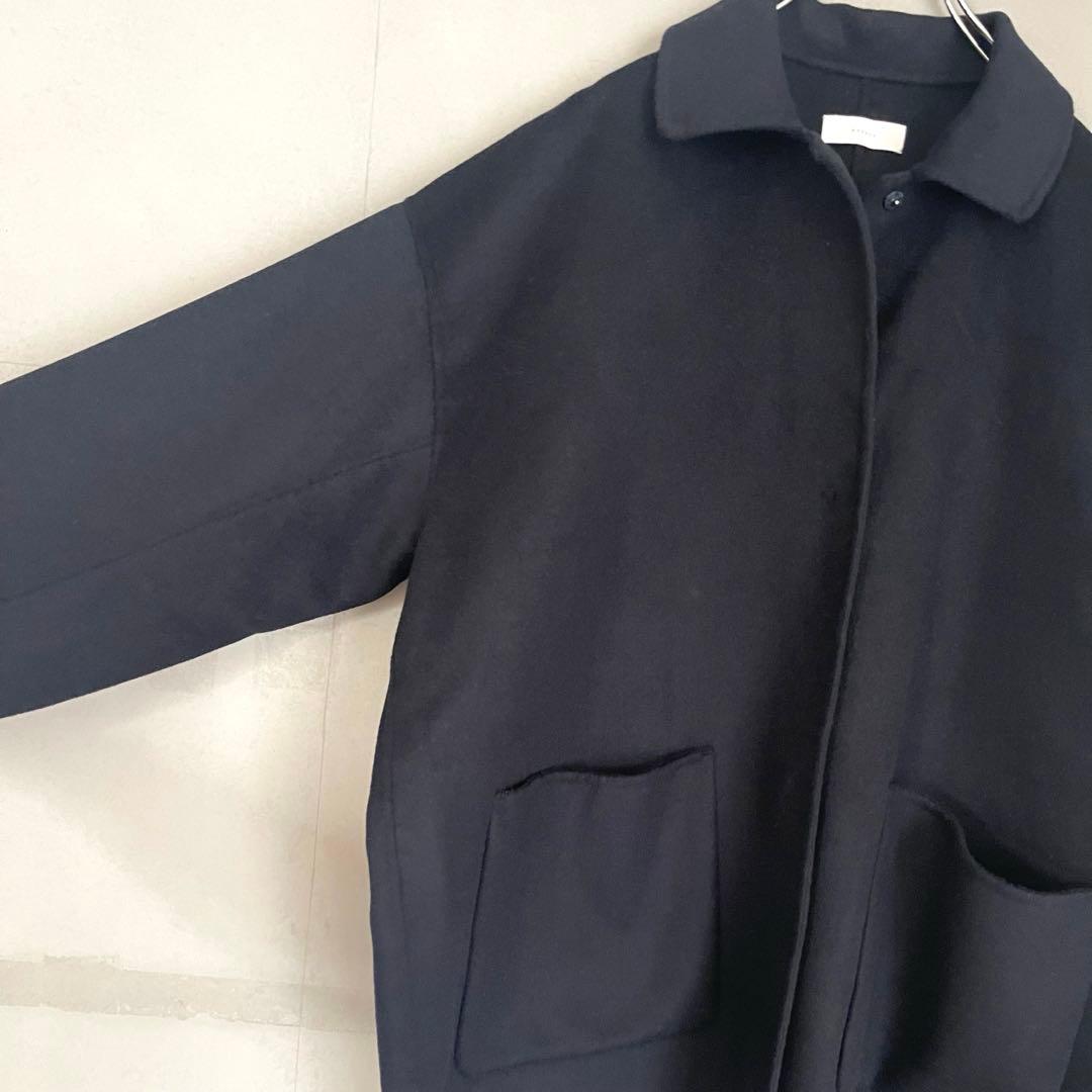 【美品】かぐれ　kagure ウールステンカラーショートコート　ネイビー