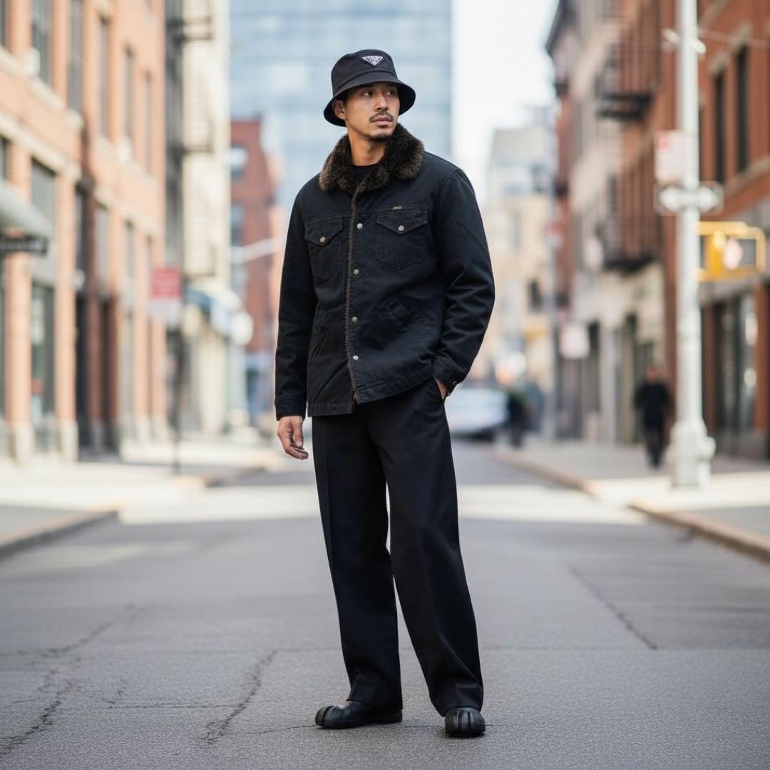 【w867】90s Wrangler ランチコート ジャケット ファー ブラック