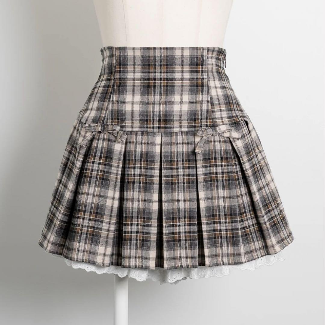 pium ミニリボンコットンフリルプリーツスカート ベージュチェック