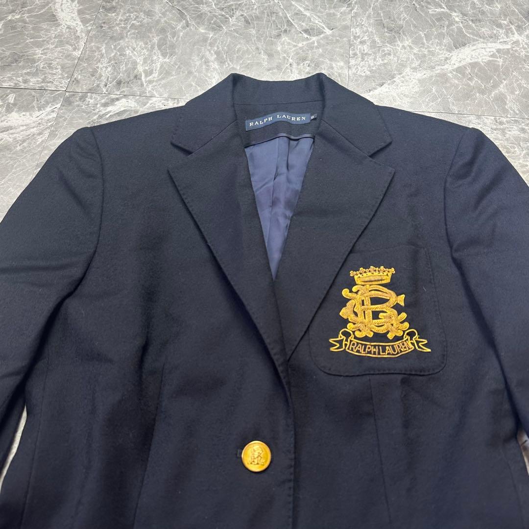 ラルフローレン　紺ブレ　金ボタン　エンブレム　ワッペン　ウール　ネイビー　M