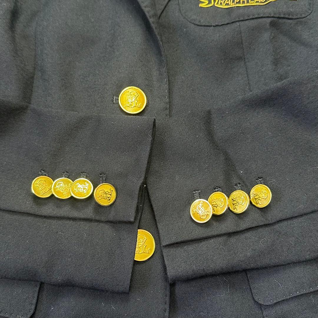 ラルフローレン　紺ブレ　金ボタン　エンブレム　ワッペン　ウール　ネイビー　M