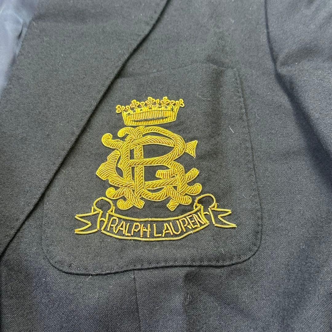 ラルフローレン　紺ブレ　金ボタン　エンブレム　ワッペン　ウール　ネイビー　M
