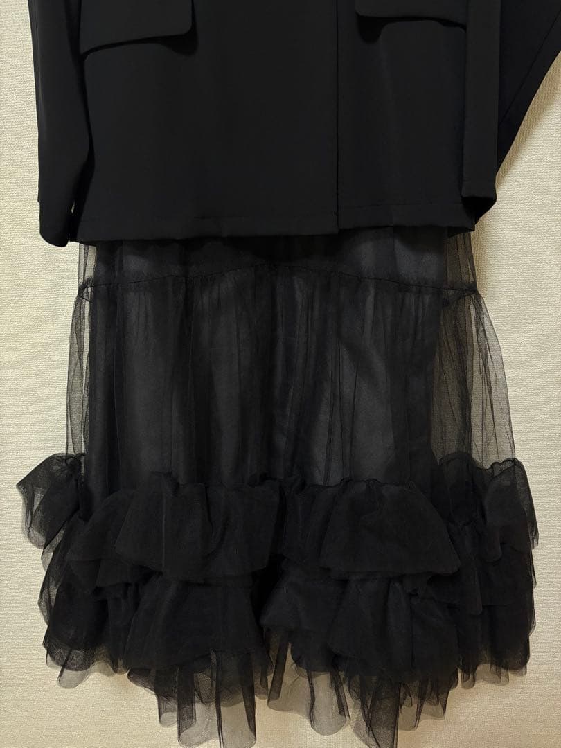 アンドレスドANDRESD ボリュームチュールジャケットセットドレス S BK