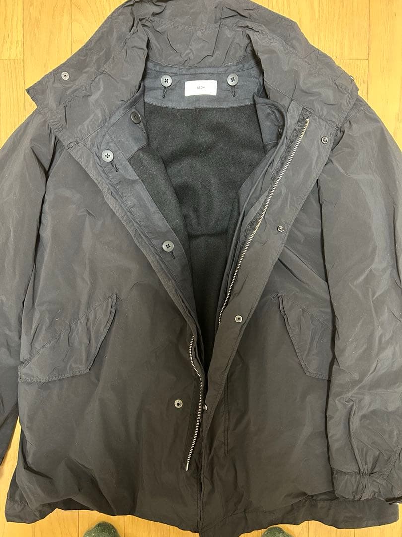 早者勝25AW ATON AIR WEATHER 黒 02 ショートモッズコート