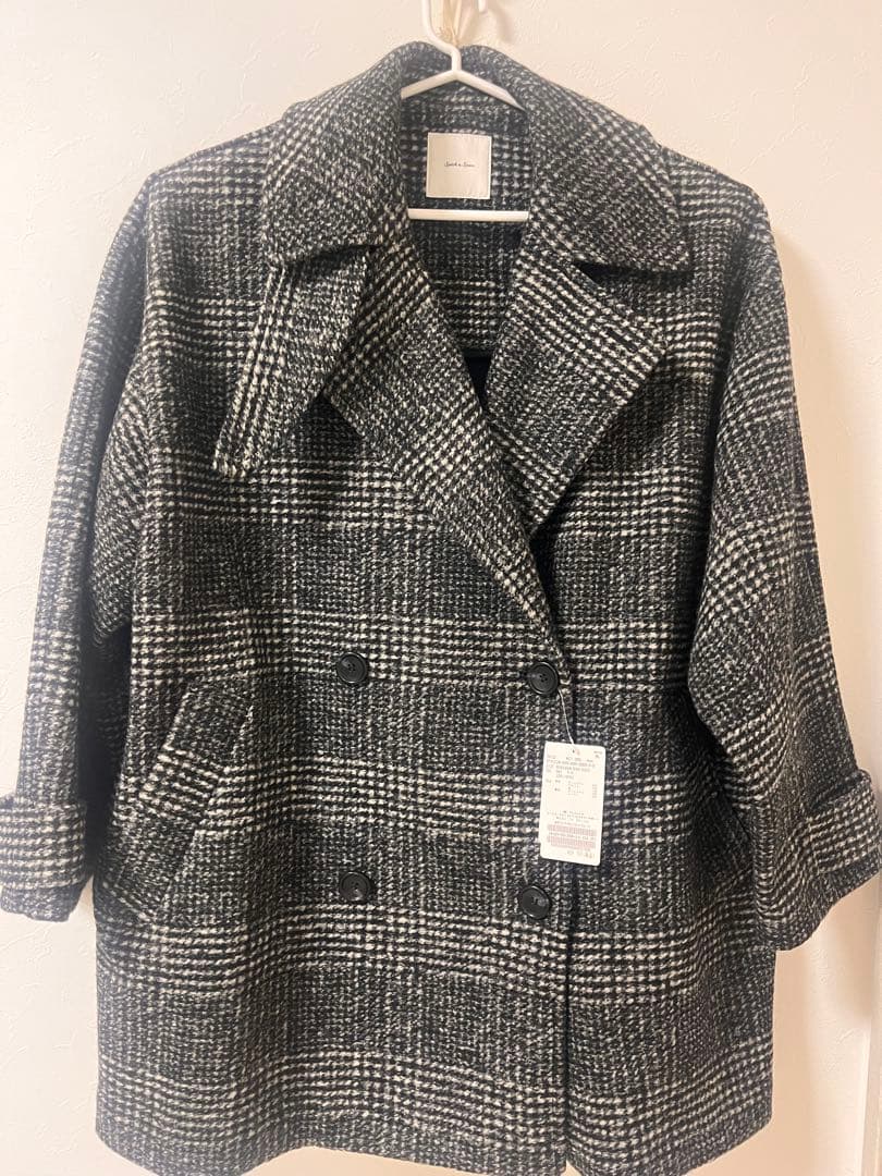 Spick and Span Wスライバーチェックハーフコート　ブラック　38