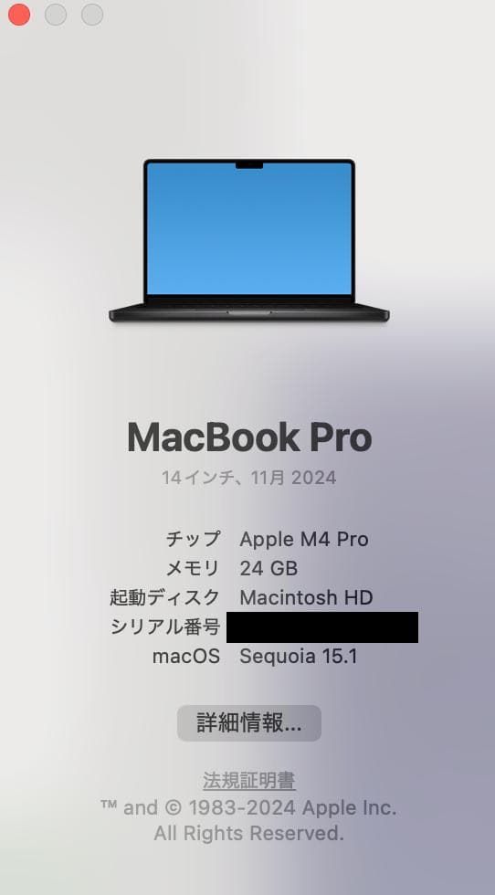 MacBook Pro M4 Pro 14インチ 24GBメモリー US配列