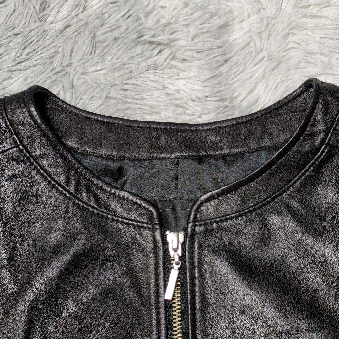 【UNTITLED】ラムレザー ノーカラージャケット☆羊革☆XLサイズ相当
