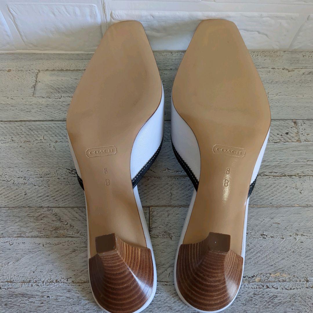 【未使用級】COACH コーチ リボン付き ミュール ホワイト 8B 25cm