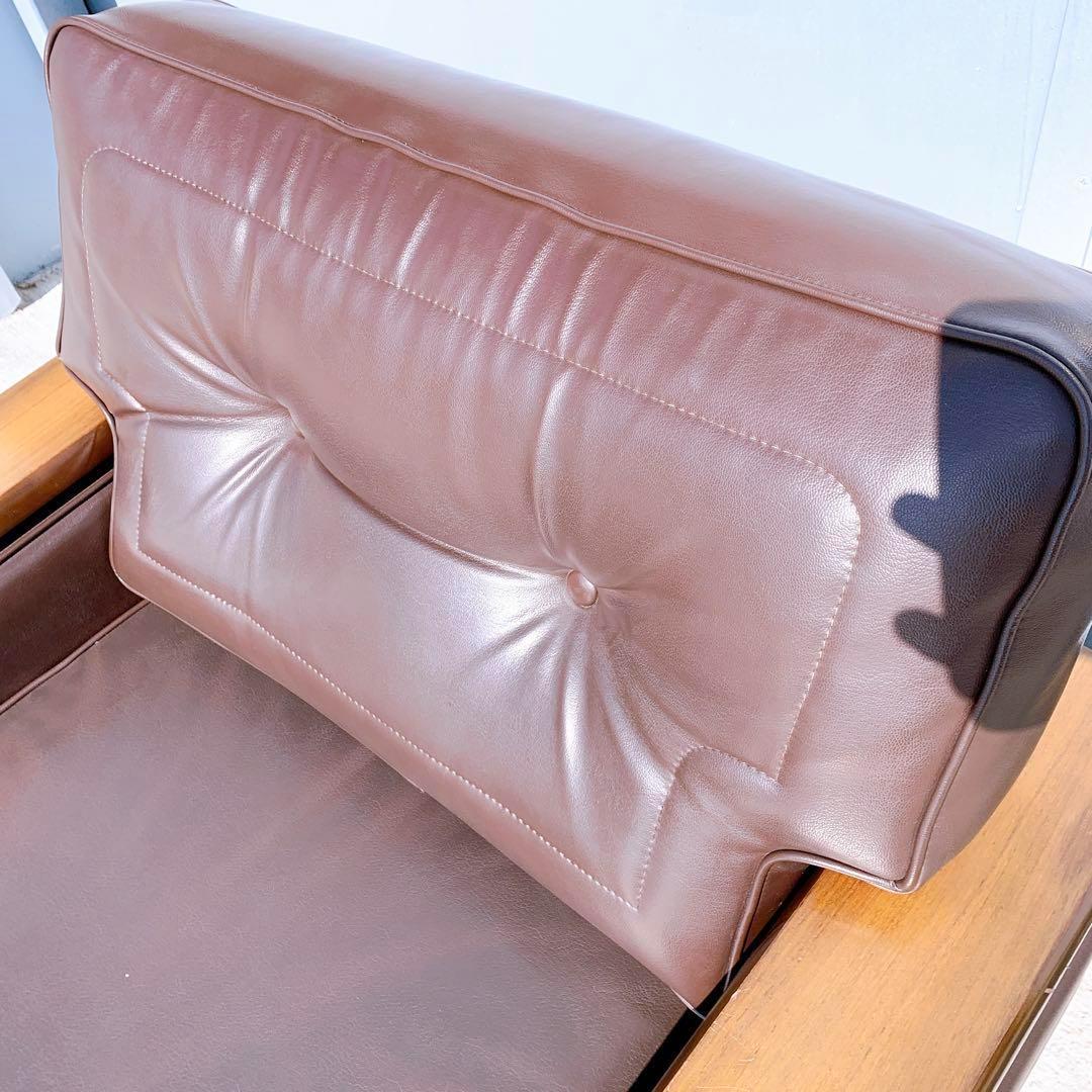 【送料無料】Karimoku カリモク レザー 1人掛けソファ 昭和レトロ 茶①