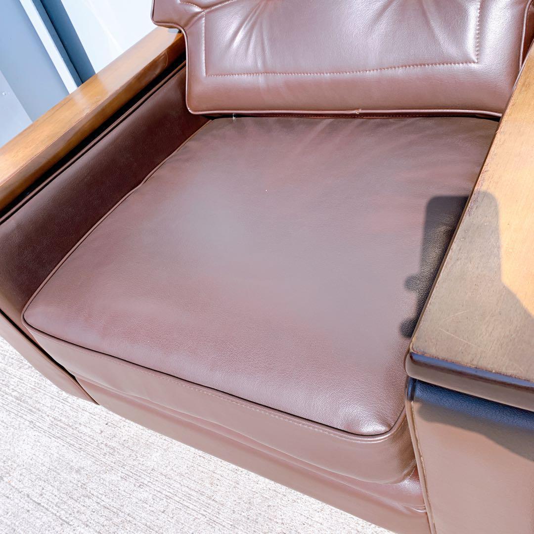 【送料無料】Karimoku カリモク レザー 1人掛けソファ 昭和レトロ 茶①