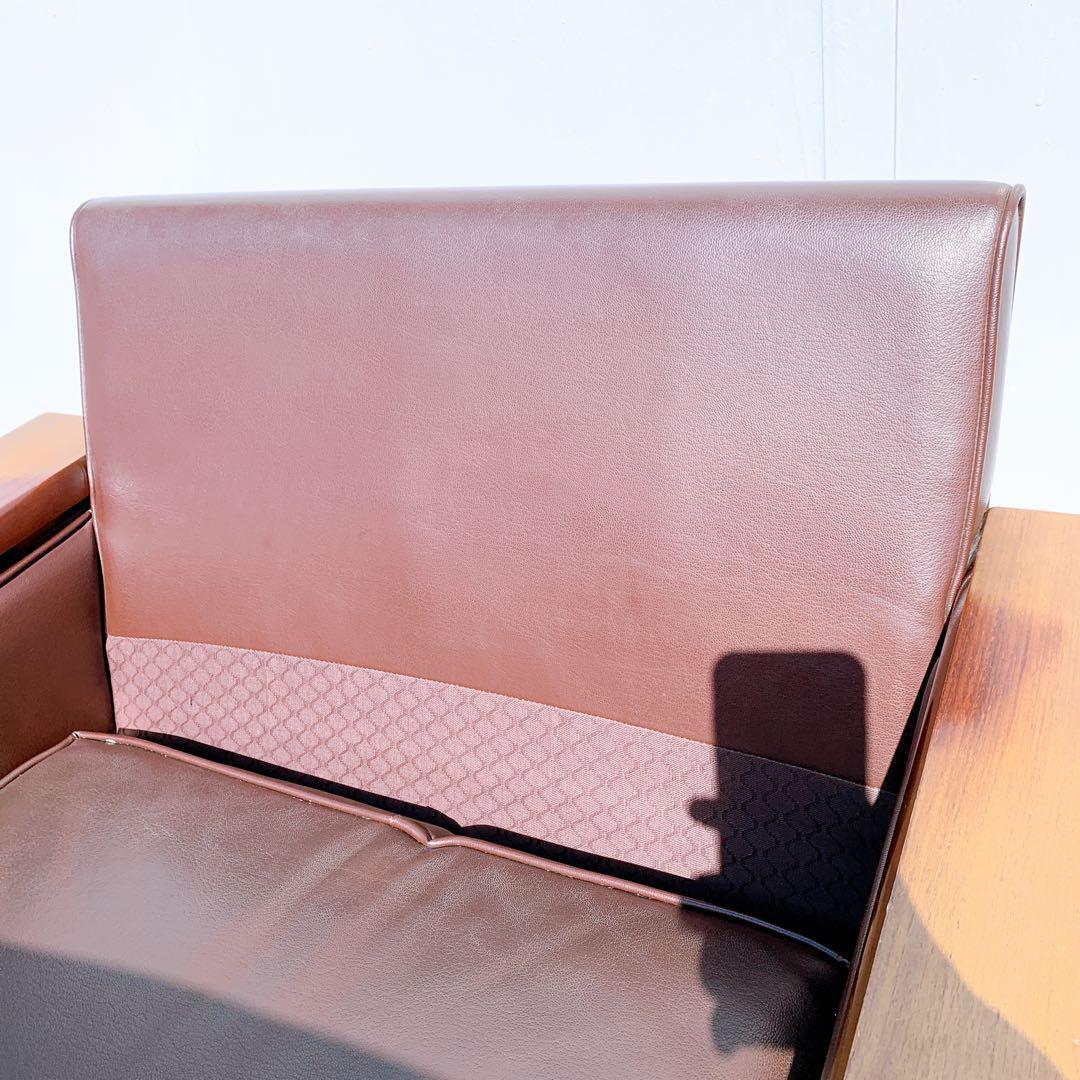 【送料無料】Karimoku カリモク レザー 1人掛けソファ 昭和レトロ 茶①