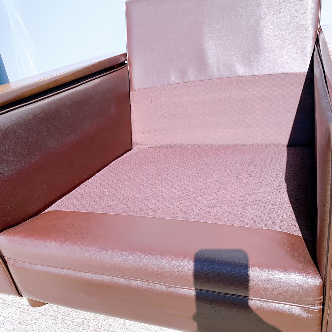 【送料無料】Karimoku カリモク レザー 1人掛けソファ 昭和レトロ 茶①