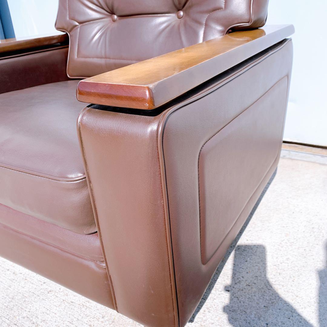 【送料無料】Karimoku カリモク レザー 1人掛けソファ 昭和レトロ 茶①