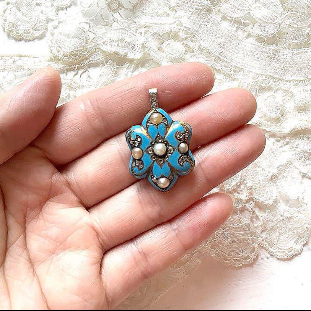 ヨーロッパアンティーク◆ヴィクトリアン シードパール 七宝 ペンダントトップ