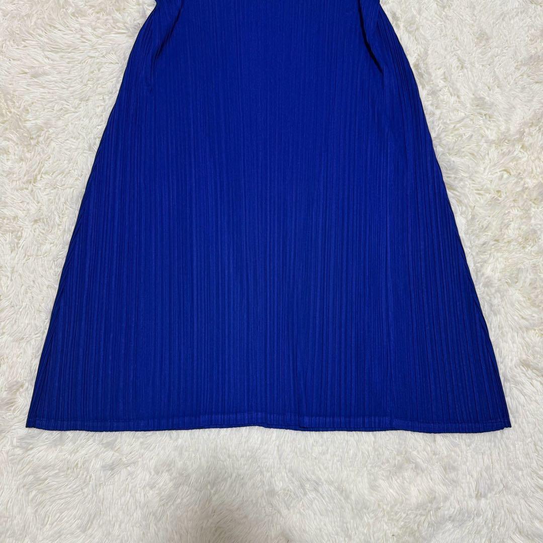 極美品 プリーツプリーズ フレンチスリーブ チュニック Aライン フレア ブルー
