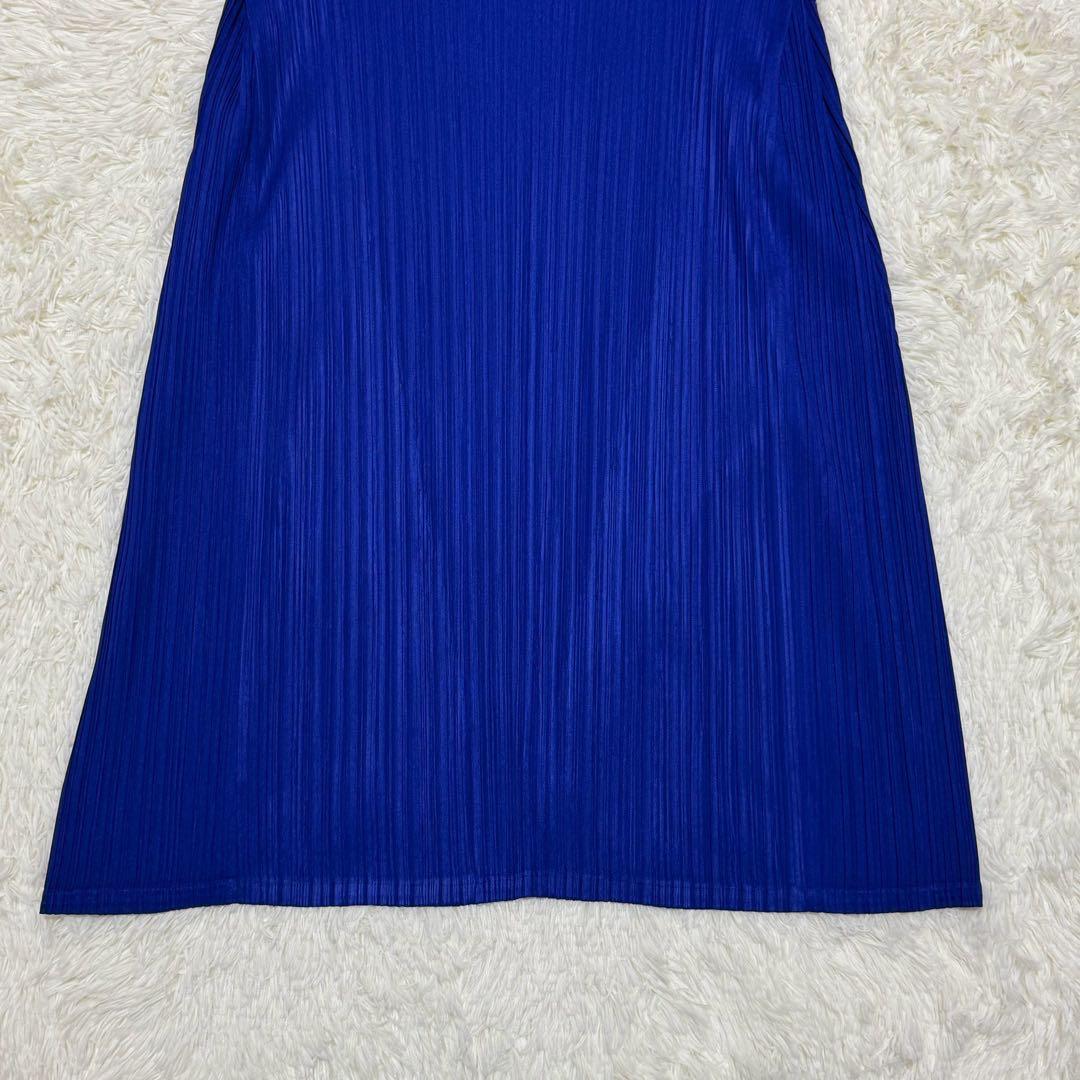 極美品 プリーツプリーズ フレンチスリーブ チュニック Aライン フレア ブルー