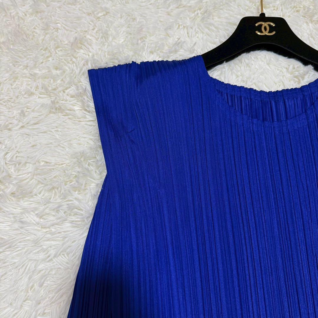 極美品 プリーツプリーズ フレンチスリーブ チュニック Aライン フレア ブルー