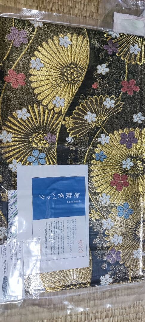 正絹 袋帯:茶金地、よろけに菊桜 長襦袢:薄ピンク地 和装小物 まとめ売り