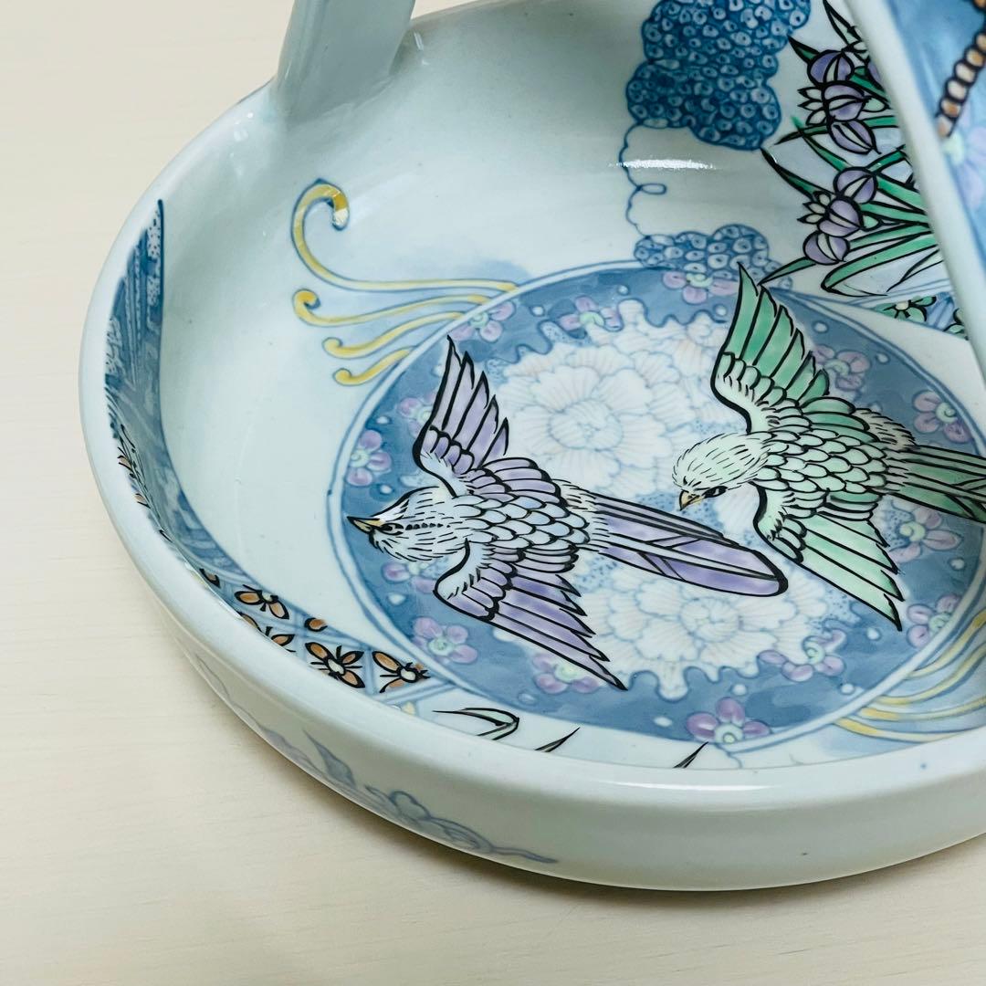 六代 佐藤走波 染錦花鳥文 手鉢 陶器 骨董品 共箱