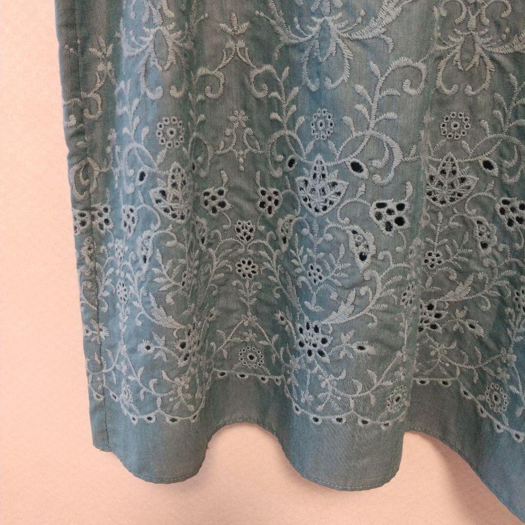 レリアン Lelian 青緑 刺繍飾り エレガント五分袖 チュニック