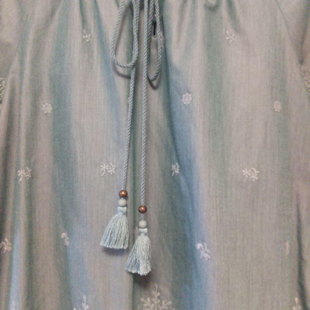 レリアン Lelian 青緑 刺繍飾り エレガント五分袖 チュニック