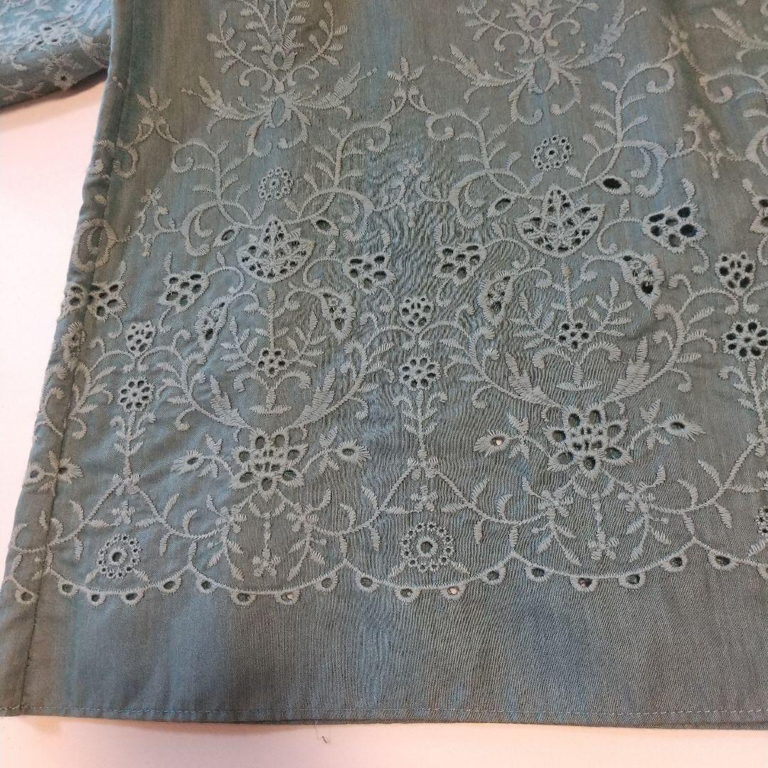 レリアン Lelian 青緑 刺繍飾り エレガント五分袖 チュニック