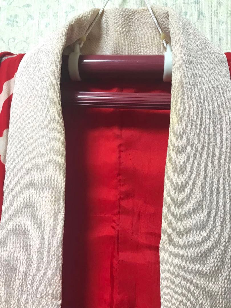 アンティーク長襦袢　正絹　華紅　羽ばたく鶴‼️ 花菱