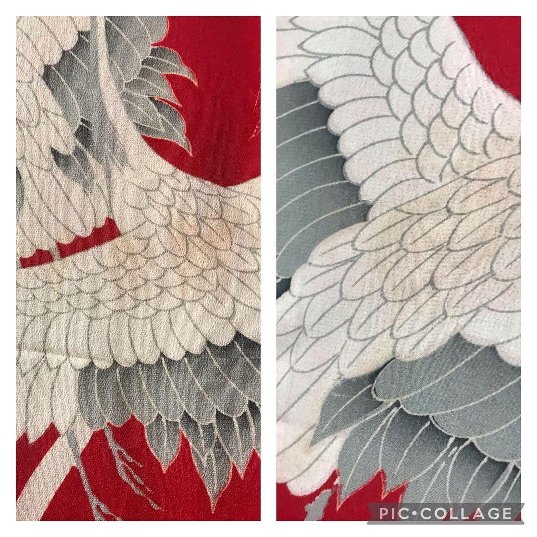 アンティーク長襦袢　正絹　華紅　羽ばたく鶴‼️ 花菱