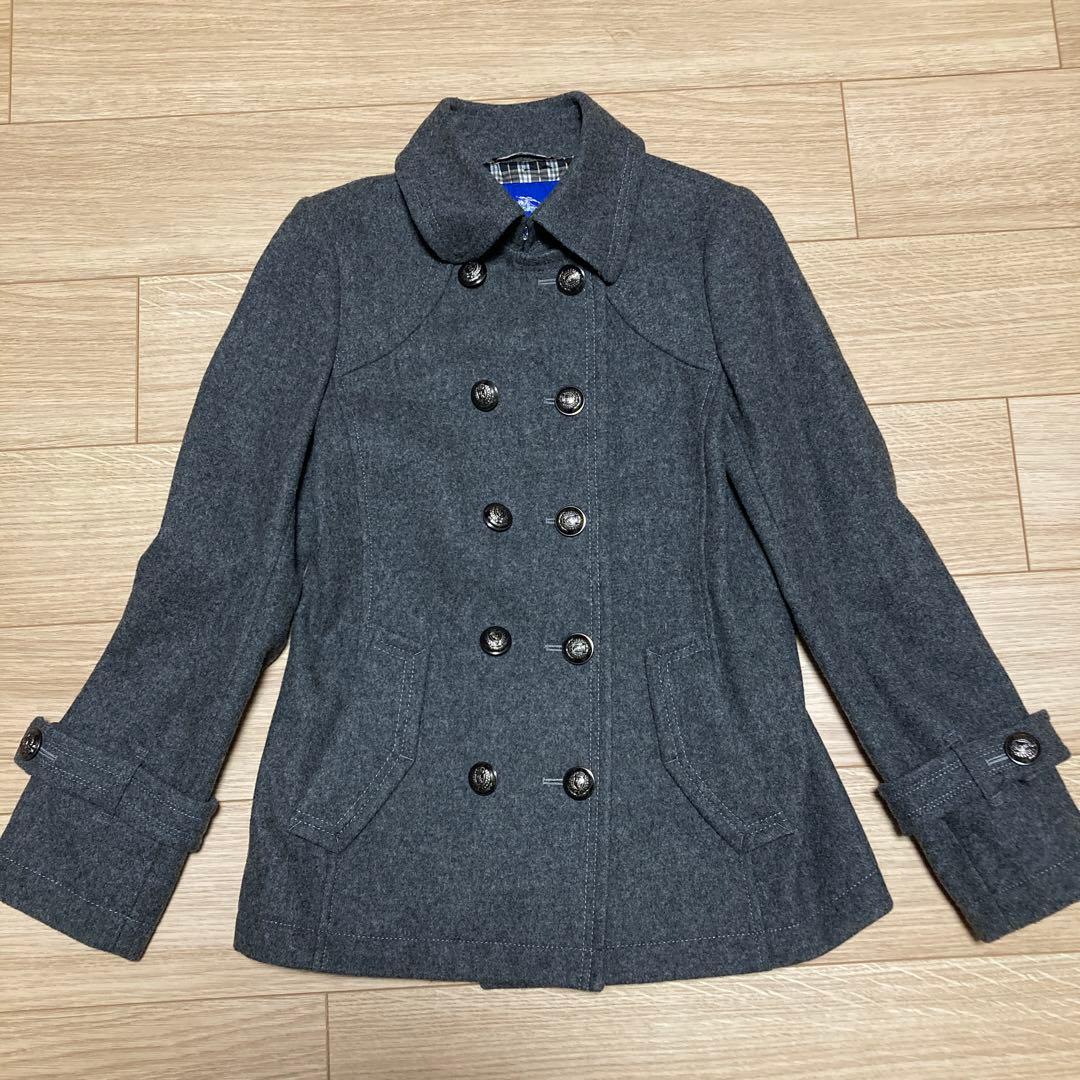 美品　バーバリーブルーレーベル　 Pコート ダブル ノバチェック38 銀ボタン