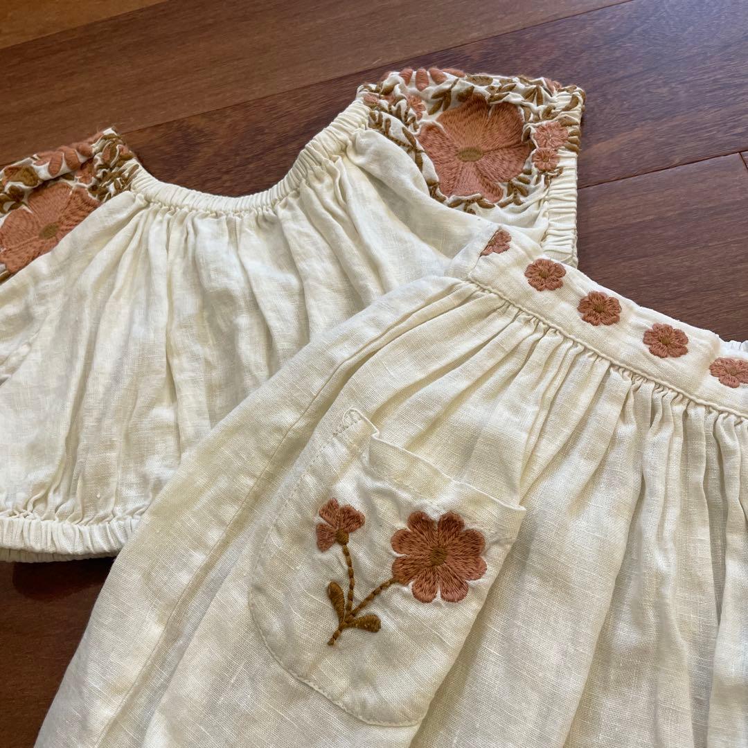 Apolinaアイボリー刺繍トップススカートセット3-5y