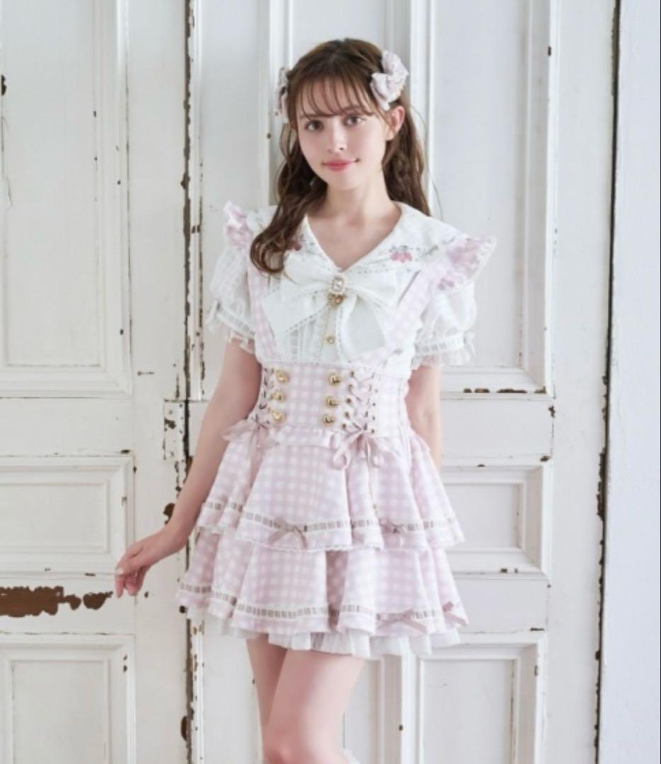 LIZLISA はしごリボン ギンガム ティアード スカパン ピンク