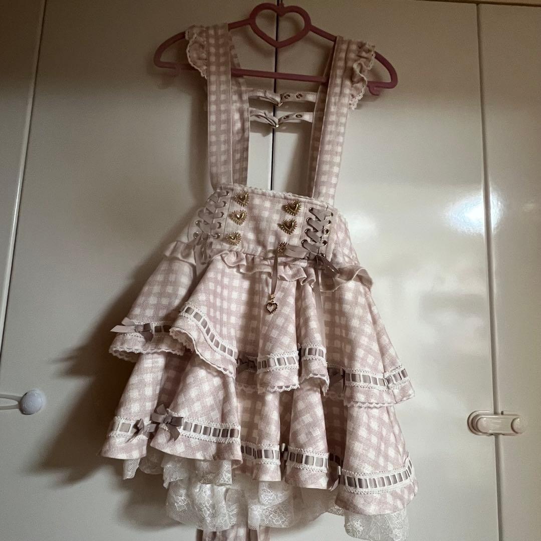 LIZLISA はしごリボン ギンガム ティアード スカパン ピンク