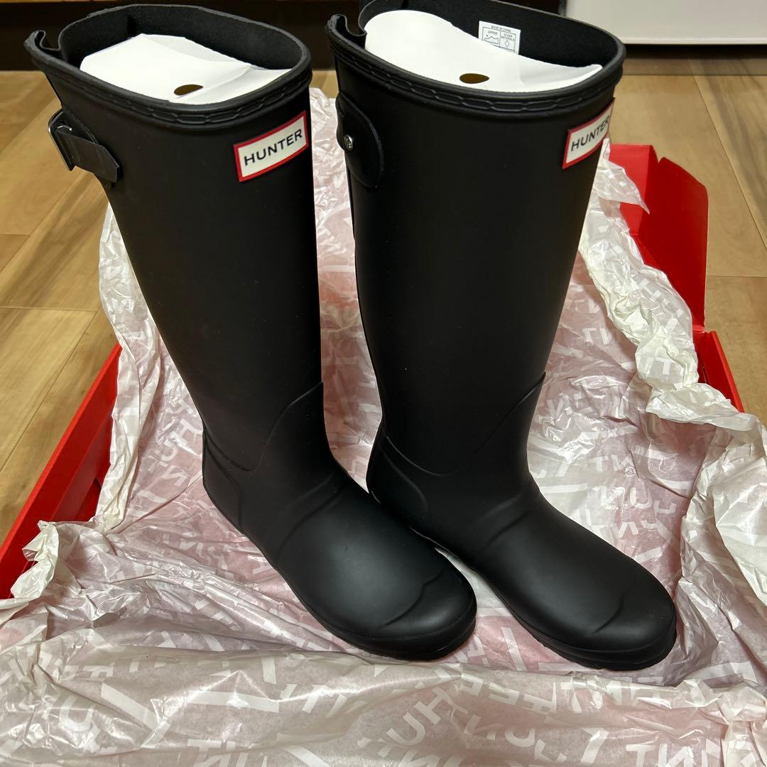 【新品未使用】HUNTER レインブーツ ブラック 長靴 バックル付き US7