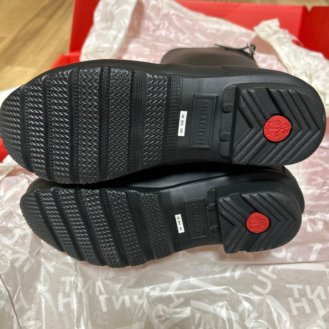 【新品未使用】HUNTER レインブーツ ブラック 長靴 バックル付き US7