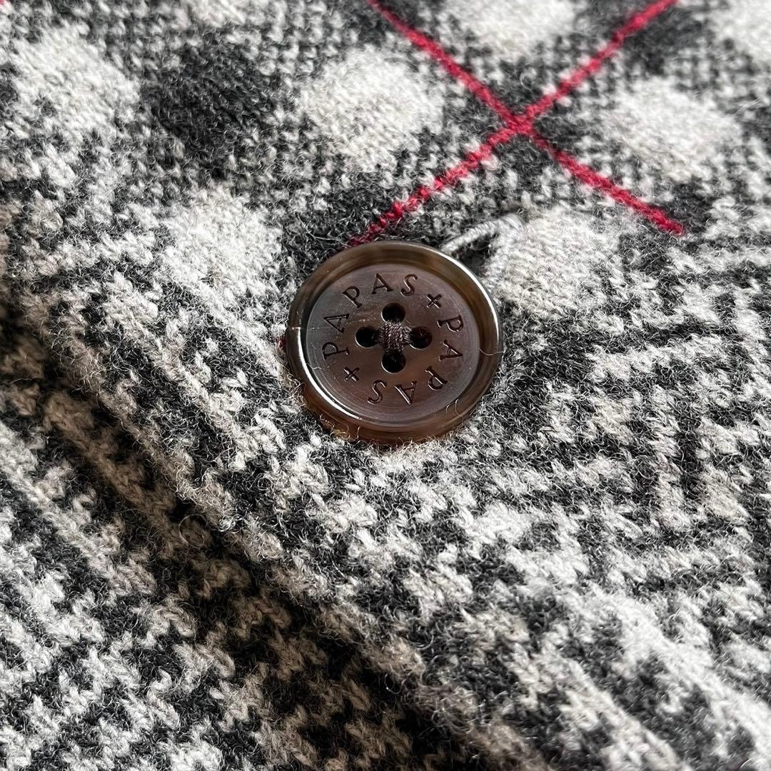 Papas+ パッチワーク風 ウール ニット ジャケット パパスプラス