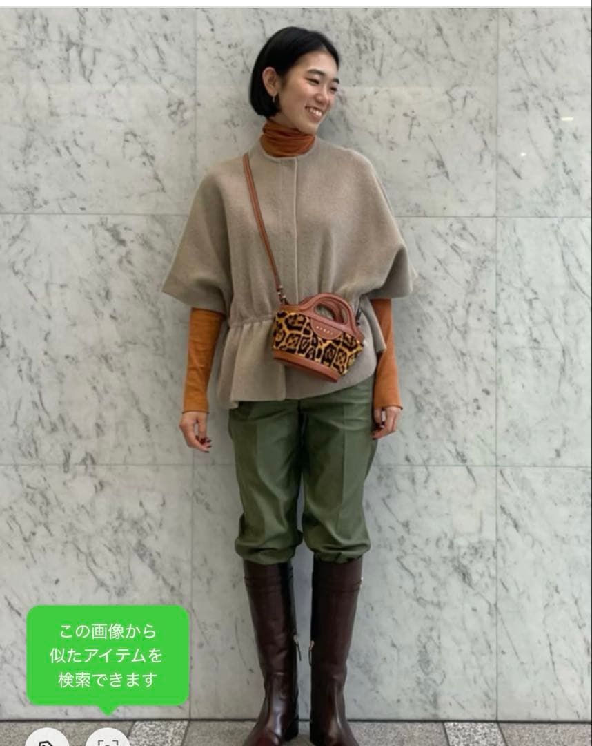 ballsey ダブルフェイスフォックス ウエストギャザーカーディガン ベージュ