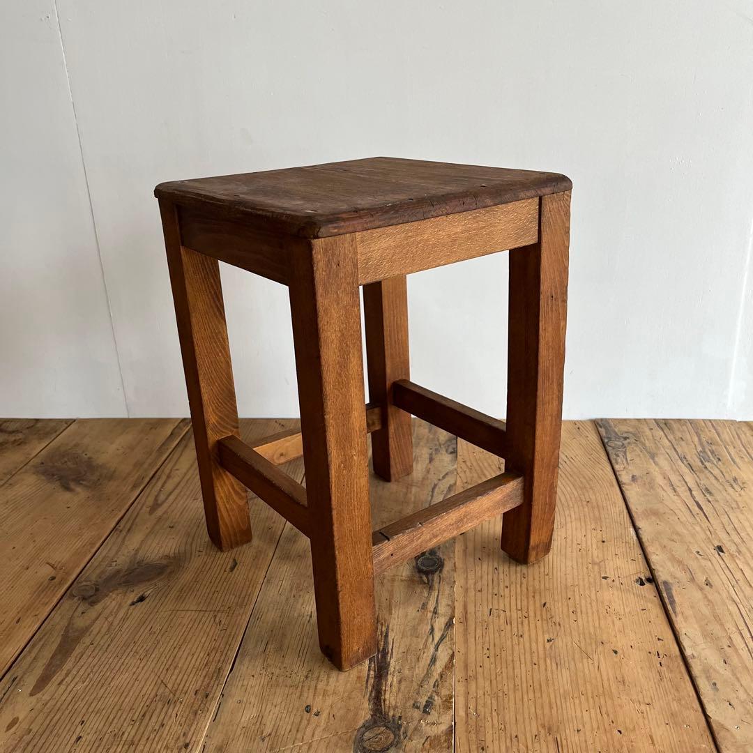 アンティーク 角 スツール 椅子 植物台 無垢材 昭和レトロ z774