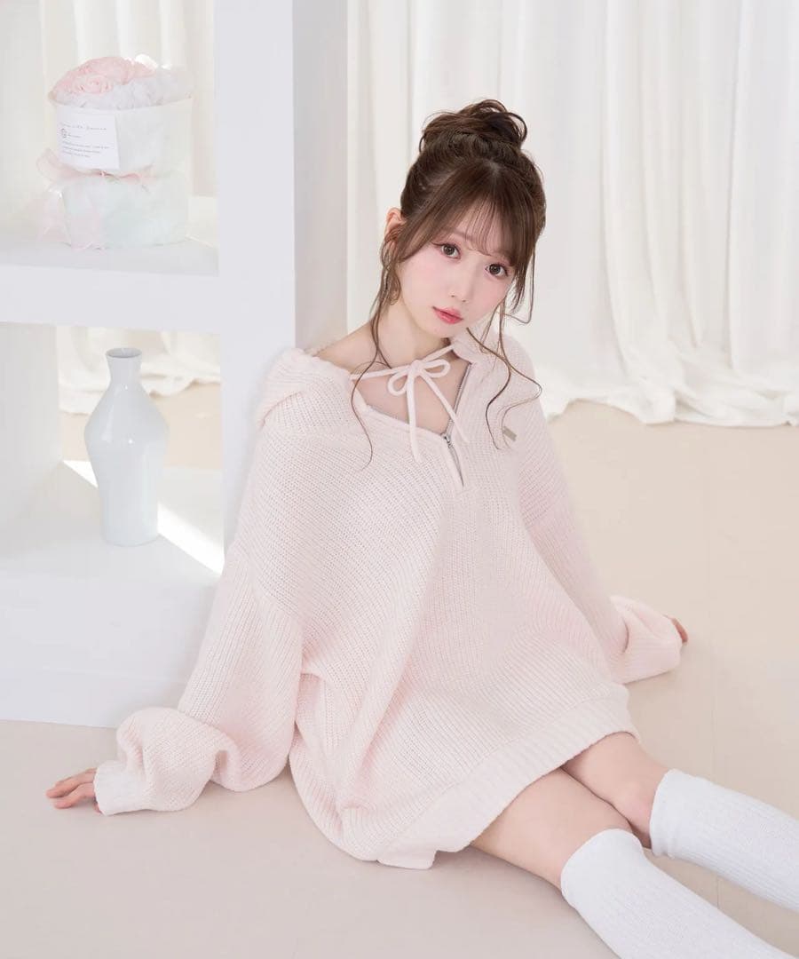 rosemuse Over sized half zip hoodie ピンク