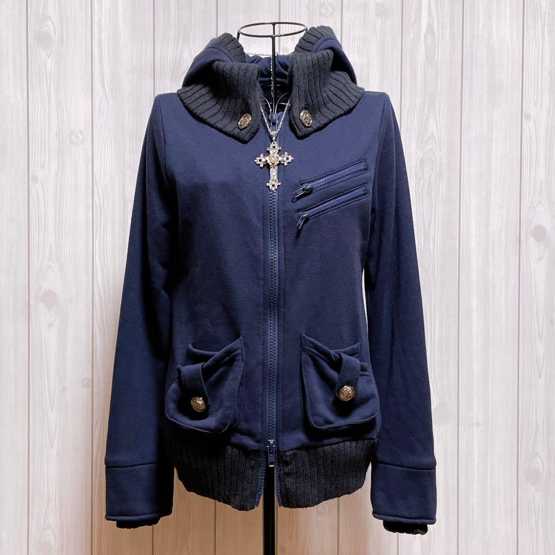 パーカー ブルゾン ネイビー 紺 平成ギャルy2k ダークコア お兄系 グランジ