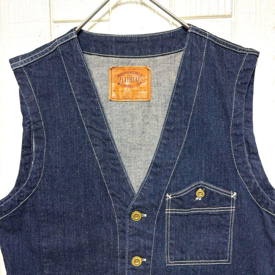 美品 THE FLATHEAD フラットヘッド 濃紺 デニム　ワークベスト XL