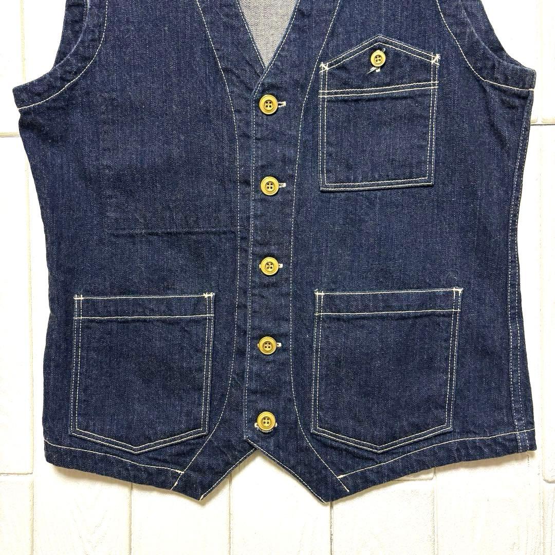 美品 THE FLATHEAD フラットヘッド 濃紺 デニム　ワークベスト XL